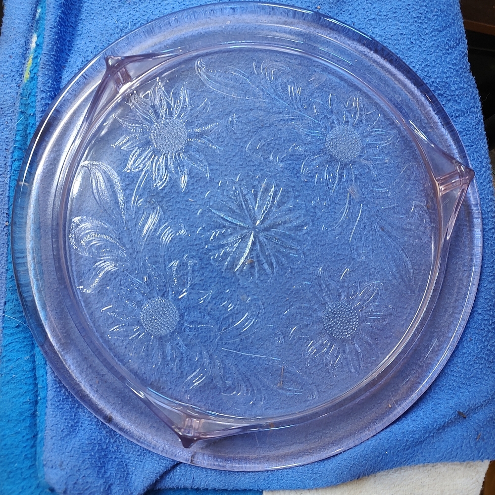 Pink depression glass cake plate